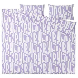 IKEA BERGHEMLOCK Duvet cover and pillowcase(s), white/lilac Full/Queen BRAND NEW